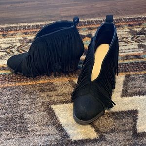 Black Fringe Heels